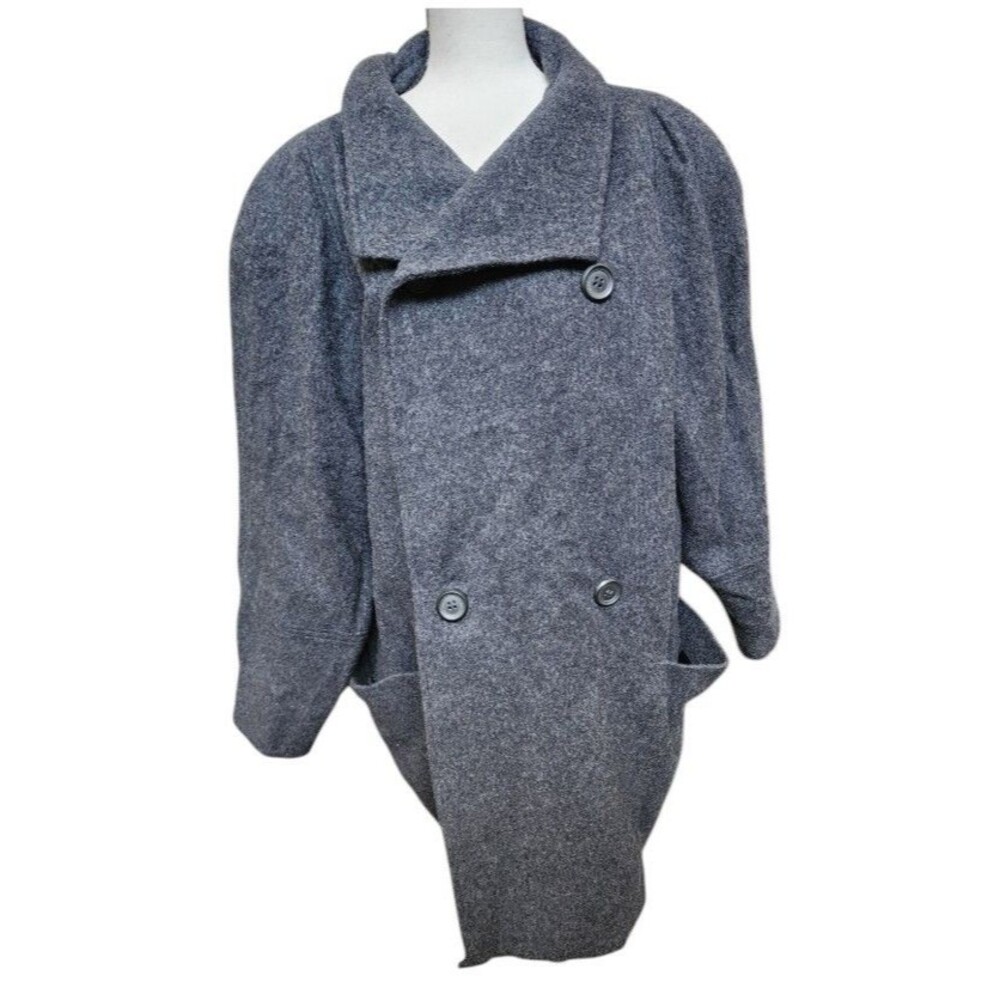 International Scene 1980's Vintage Wool Coat Size 13/14 Padded Shoulders Pockets